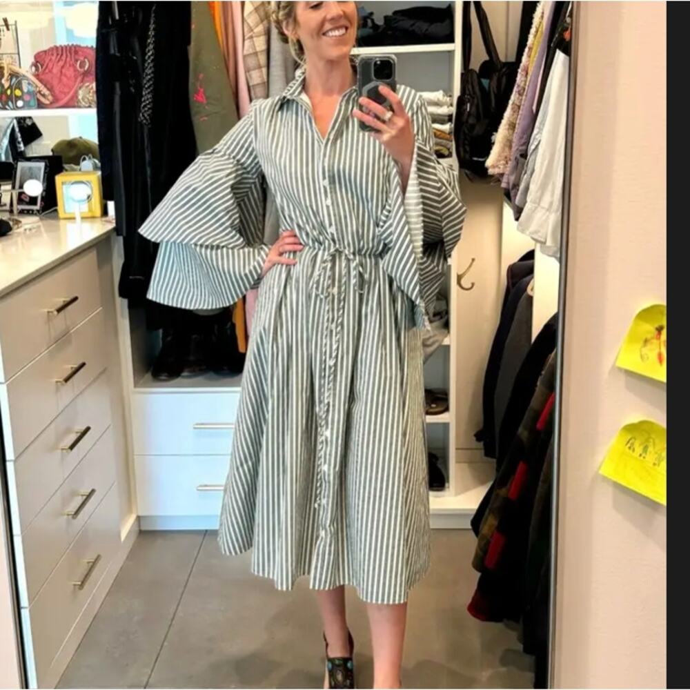 Rosie Assoulin Striped Midi Shirt Dress Size 12 Whimsical Artsy Designer $1300 - Picture 7 of 13
